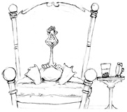‘Grand-mere’  Coloring page of a duck in bed, from the Cajun fairy tale, Petite Rouge.
